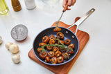 MsMk 8 inch Non stick frying pan with lid, Egg Omelet Skillet, Titanium and Blue Diamond Non-Toxic Coating From USA, Dishwasher and Oven Safe