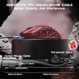 ATTACK SHARK R5 Ultra Wireless Gaming Mouse,39g Superlight Carbon Fiber Hollowed-Out,PAW3950MAX Optical Sensor Nordic 52840 MCU 8K Polling 42K DPI,Tri-Mode Programmable Mice with Coiled Cable-Red