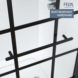 FELYL Black Grid Sliding Shower Door 55-60" W x 72" H, Matte Black, Single Sliding Door, Framed, 1/4" (6mm) SGCC Tempered Glass, Reversible Installation