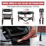 Rollator Walker for Seniors/Adults Foldable Rolling Walker with Seat 330 lbs Capacity 4 Big 8 inch Wheels Hand Grips Adjustable Height Lightweight Aluminum Walker 7205(Red)
