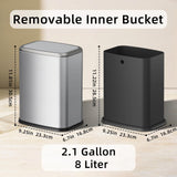 KHMMGK 8L/2.1 Gal Small Bathroom Trash Can with Lid, Swing-Top Rectangular Waste Bin, Stainless Steel Garbage Can for Home