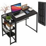 38.6 inch Folding Desk Writing Computer Desk with Storage Shelf,Spaces Saving Writing Sturdy Table