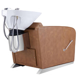 BarberPub Backwash Shampoo Station Chair, Adjustable Porcelain Ceramic Hair Wash Bowl Sink Unit Station, Reclining Shampoo Station Chair for Spa Beauty Salon Hair Salon Equipment 9303 (Brown)