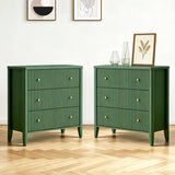 Fatmok Fluted 3 Drawer Dresser for Bedroom Set of 2, 34" Wide Chest of Drawers, Modern Wood Nightstand End Table with Metal Handles, Striped Storage Cabinet for Living Room, Hallway, Entryway, Green