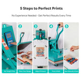 Heat Press Machine, 2000W High Power Manual T-Shirt Press with Slide-Out Drawer, Teflon Coated Heating Plate