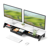 AFOOYO Dual Monitor Stand Riser,LED 2-Tier 39.3 Inch Computer Monitor Stand for 2 Monitors,Office Desktop Organizer with Storage Drawer and Phone Holder for Laptop,PC,Computer,Printer,White