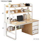Industrial Computer Desk with Cage and Bookshelf 9 Inch Home Office Desk 3 Drawer Workstation for Study and Office Grey Finish Modern Design