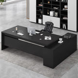 Executive L Shaped Office Desk, 1'' Thick Tabletop, Solid Wood Ecological Board, with Side cabinets and Wire Holes