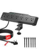 Desk Clamp Power Strip Surge Protector with 1800J, 6 Ft Mount Power Strip 6 Outlets and 6 USB (Any C Port 35W) for Laptop, Home Office Dorm, Fits 1.96" Table Edge