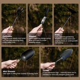 Garden Tool Set,5Pcs Gardening Tools, Stainless Steel Heavy Duty Hand Cultivator, Hoes, Shovel, Trowel and Weeder