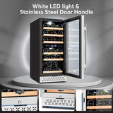 Tylza Mini Fridge 15 Inch Wine Cooler Under Counter, 30 Bottles Dual Zone Wine Fridge with Stainless Steel, Wine Refrigerator Freestanding, Built-in Wine Cellars
