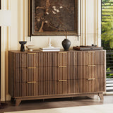 VINGLI Fluted Walnut Dresser 9 Drawer, Dark Wood Dresser Brown with Rounded Edges, 57" Long Mid Century Modern Dressers for Bedroom, 57" W*15.75" D*29.92" H