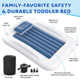 Deeteck Inflatable Toddler Travel Bed - 60 Inches Portable Toddler Bed for Travel with Safety Sides - Cozy Kids Air Mattress Set with Built-in Electric Pump & Carry Case- Easy to Inflate - Sea Blue