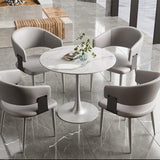 Mid-Century 4-Piece Dining Table & Chair Set, Light Gray Faux Leather Upholstered Accent Dining Chairs with Curved Back & Metal Legs, for Kitchen, Dining Room & Café