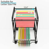 PUNCIA 2-Tier Metal Rolling File Cart with Wheels and Hanging Files for Letter Size - Movable Pull-Out Folder Rack Drawer Cabinet