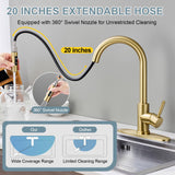TOYWIA Gold Kitchen Faucets with Pull Down Sprayer, Single Handle High Arc Modern Stainless Steel Sink Faucet with Deck Plate, 1 or 3 Hole Deck Mount for RV, Bar, Farmhouse, Laundry, Outdoor