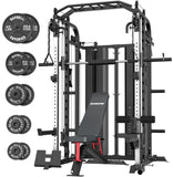 DONOW Smith Machine with Weight Stacks, Multi Function Home Gym System Training Power Cage Squat Rack Dual Cable Crossover Machine All in One