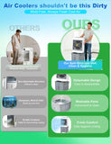 Swamp Cooler,Evaporative Air Cooler 2026 Upgraded Windowless Portable Air Conditioners with 10GAL Detachable Tank,120° Oscillation,Ultra Quiet,Timer,Remote,30H Cooling Fan for Bedroom Apartment Garage