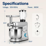 VIVOHOME 6-in-1 Stand Mixer, 8.5 Quart Electric Tilt-Head Kitchen Mixer with Bowl, Multifunctional Food Mixer for Cake, Bread, and Dough, Silver