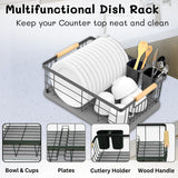 AI CRAFTS Dish Drying Rack with Stone Drying Mat - Dish Strainers for Kitchen Counter - Quick Absorption, Space Saving