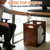 4.5 Gallon Office Trash Can, Wood Small Waste Basket with Iron Mesh, Decorative Garbage Can for Home Office, Kitchen, Bedroom, Living Room Bathroom