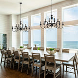 LIGHTDAMY Black Farmhouse Chandeliers for Dining Room Light Fixtures Over Table, 12 Light Industrial Candle Hanging Chandeliers for Living Room Kitchen Island Foyer Staircase