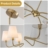 Brass Gold Chandeliers for Dining Room, 36" 6 Light Antique Modern Chandelier Light Fixture with White Fabric Shade, Classic Kitchen Pendant Lights over Table for Living Room Bedroom Entryway Foyer