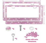 [2 Pack] Luxury Bling Pink License Plate Frames - Hand-Set 1200+ Crystal Rhinestones - Rust-Proof Stainless Steel Car Accessories for Women - Universal Fit Front and Rear Set