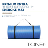 Tone Fitness Premium Extra Thick 1-Inch High Density Exercise Mat with Carry Strap – Non-Slip Workout, Pilates, and Yoga Mat for Home Gym - Color Blue - Mesh Pattern
