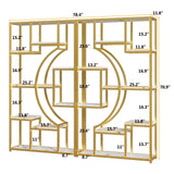 HolliWill Modern Book Shelf, White and Gold Bookshelf, 70.8 Inch Tall Etagere Bookcase, Set of 2 Geometric Display Shelves for Living Room, Bookcases/Bookshelf with Metal Frame for Home Office