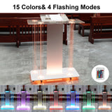 Church Pulpit with Led Lights, 46” Acrylic Pulpits for Churches, Transparent Podium Stand with Wheels& Spacious Reading