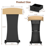 Podium Stand with Metal Wheels Wooden Teacher Lectern Portable Pulpit Standing