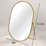 Numjeg Vanity Desk Table Mirror Oval Makeup Mirror 90°Adjustable Rotation Golden Metal Framed Standing Mirrors Room Decor for Living Room,Bedroom,Tabletop,Bathroom