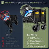 Ecogou 350L Large Capacity Foldable Wagon with Brakes, 560lbs Heavy Duty Collapsible Wagon Cart with Push Handle All-Terrain Big Wheels
