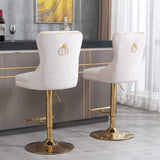 MOOLSUN Rotating Velvet Bar Stools Set of 4, Modern Padded with Nailhead Trim and Tufted Back, Adjustable Swivel Counter Height Stools for Kitchen Island, Bar, Club,Beige(Gold Base)