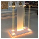Church Pulpit with Led Lights, 46” Acrylic Pulpits for Churches, Transparent Podium Stand with Wheels& Spacious Reading