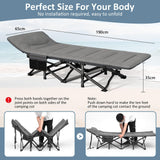 Mopaicot Camping Cot, Folding Cot Bed for Adults with Built-in Mattress and Pillow, Portable Outdoor Sleeping Cot for Camping and Travel, with Carry Bag, Grey, Max Load 450 LBS
