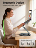 Anifrim Telescopic Laptop Stand with 360° Rotation, Adjustable Height & Tilt Swivel Laptop Riser, Ergonomic Standing Desk Converter for 10-17" MacBook Pro/Air, Dell, HP – Supports up to 22lbs (Gray)