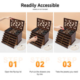 Apexonix Wood Jewelry Box 6-Tier Large Jewelry Organizer Cabinet with 5 Drawers Women Girls Storage Display Case for Necklace Rings Earrings Accessories, with Mirror and Lock (Without Mirror-brown)