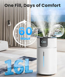 AreShark 4.2 Gal/16L Humidifier Large Room, Cool Warm Mist 2000ft² Whole House Air Humidifiers for Bedroom, Plants, Adults, 60H Runtime, Humidity Setting, Easy to Clean, Top Fill, Extension Tube