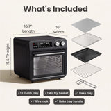 SMIRLY Digital Air Fryer Toaster Oven Combo, 27QT Convection Countertop Oven, 10-in-1 Multi-Function Fits 12" Pizza & 6 Slices of Toast, Stainless Steel, Black