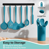 Homikit Silicone Cooking Utensils Set, 15-Piece Nonstick and Heat Resistant Kitchen Utensil Spatula Set with Holder, Blue