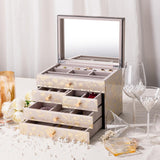 Homruilink High End Glass Jewelry Box for Women, 4 Layer, Gold Floral