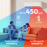 Mini Split AC/Heating System - 9000 BTU Mini Split AC Inverter Heating and Cooling, 19 SEER2 115V/110V Energy Efficient Ductless Air Conditioner Up to 550sq.ft, Pre-charged System, Installation Kit