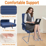 Sidanli Office Reception Chair No Wheels, Stationary No Rolling PU Leather Mid Back Guest Chair with Sled Base for Conference Waiting Area, Blue Set of 2