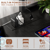 Aheaplus L Shaped Gaming Desk with Power Outlets & LED Lights, Small L- Shaped Desk Computer Corner Desk with Monitor Stand & Storage Shelf, Home Office