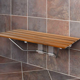 36" Foldable Teak Wood Shower Seat Bench, 400 lb Capacity, (Seating Size: 35.5" W x 15.75" D), Clear-Coated for Extra Protection, Wall Mount Folding Bathroom Stool Chair, Modern Chrome