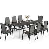 MFSTUDIO 9 PCS Patio Dining Set, Rectangular Metal Table & Aluminum Chairs