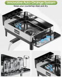 CosyPic Dish Racks, Thicker Premium 304 Stainless Steel Dish Drying Rack for Kitchen Counter, Automatic Drainage Spout, Dish Drainer & Drainboard Set with Utensil Holder and Cup Holder, Black