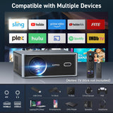 [Short Throw/2500 ANSI/E-Focus] SOPYOU 4K Decoding Projector with WiFi and Bluetooth, Outdoor Movie Projectors, Max 450" Display Home Theater, Portable Smart Proyector for iOS/Android/TV Stick/PS5